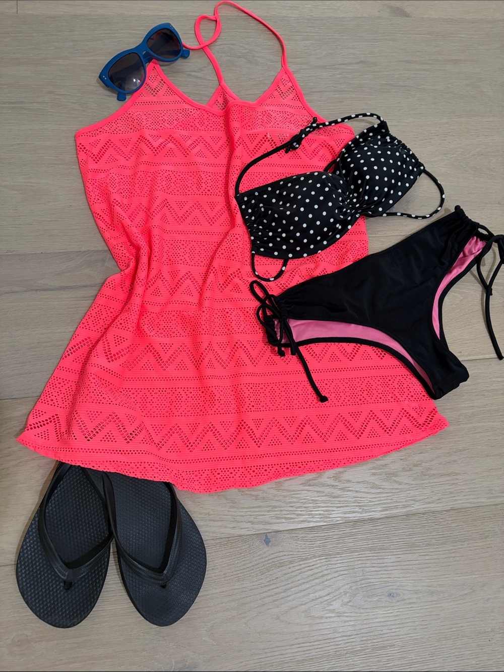 PINK Victoria's Secret Neon Coral Mesh Racerback Swimsuit Cover-up